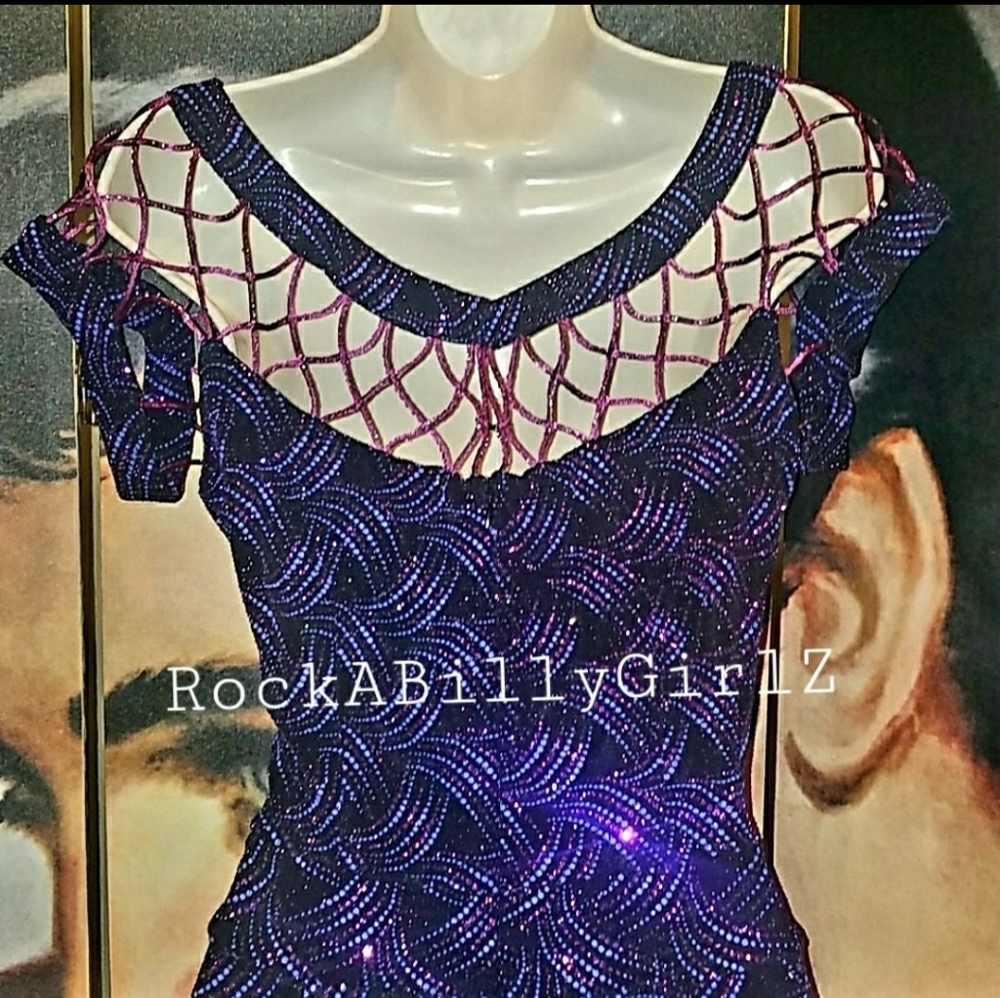 Tempest Storm Seduction Purple Beaded Pencil Gown Caged Neck w Empire Waist Bow - Picture 6 of 13